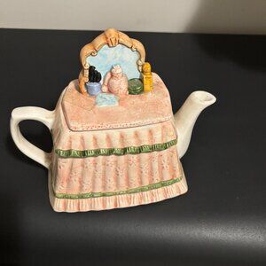 Vintage Ceramic Teapot Shaped Like a Miniature Dressing Table from 1980's